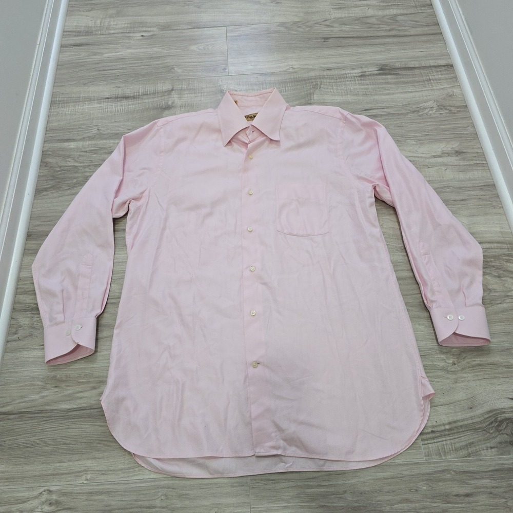 Paul Stuart Men Large Pink Cotton Long Sleeve Button Up Shirt